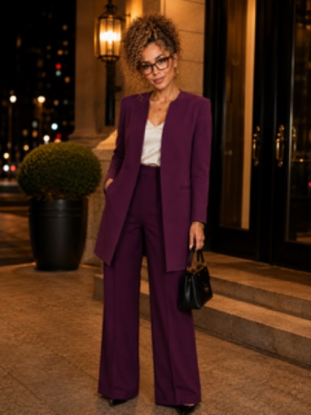 Calvin Klein Plum Purple Wide-Leg Suit Pants